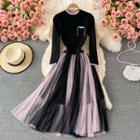 Mock Two Piece Two Tone Mesh Panel Dress