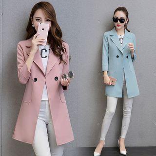 Plain 3/4 Sleeve Notch Lapel Trench Coat