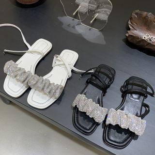 Square-toe Rhinestone Sandals