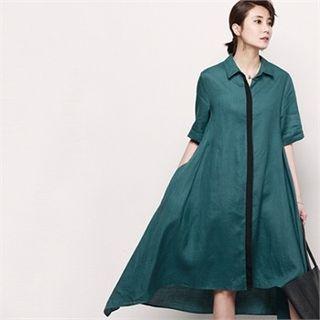 Hanky-hem Linen Midi Shirtdress