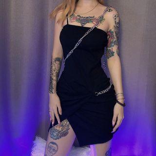 Chain Detail Spaghetti Strap Mini Sheath Dress