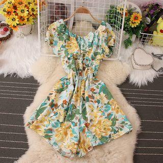 Short-sleeve Floral Wide Leg Romper