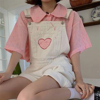 Short-sleeve Blouse / Heart Wide Leg Jumper Shorts