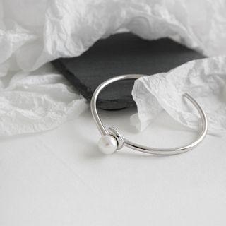 Faux Pearl Sterling Silver Open Bangle Silver - One Size