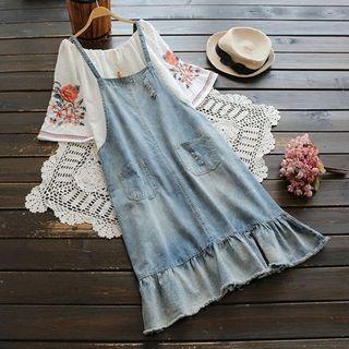 Distressed Ruffle-hem Jumper Dress