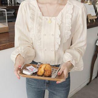 Square Neck Lace Trim Blouse