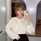 Long-sleeve Heart Embroidered Sailor Collar Blouse