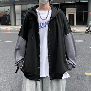Two Tone Snap Button Hooded Jacket
