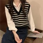 V-neck Striped Sweater Vest / Shirt