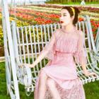 3/4-sleeve Sheer A-line Midi Dress