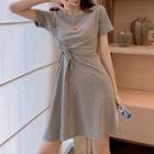 Heart Embroidered Short-sleeve Drawstring Mini A-line Dress