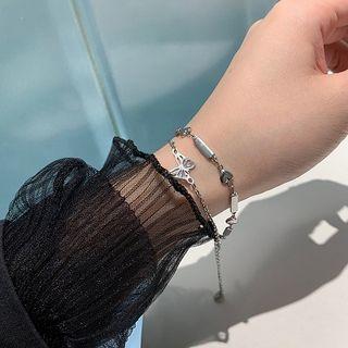 Butterfly Layered Alloy Bracelet 1pc - Silver - One Size