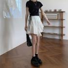 Short-sleeve Plain Drawstring T-shirt / Plain Mini Skirt