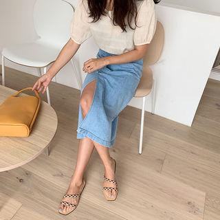 H-line Midi Denim Skirt Light Blue - One Size
