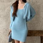 Plain Knit Cardigan / Sleeveless Dress