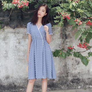 Short-sleeve Flower A-line Chiffon Dress