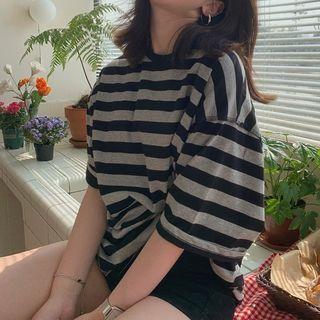 Short-sleeve Striped T-shirt Black & Gray - One Size