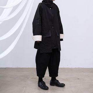 Contrast Stitch Snap Button Padded Jacket Black - One Size