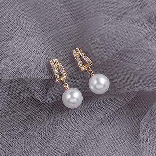 Rhinestone Faux Pearl Dangle Earring 1 Pair - E2552 - As Shown In Figure - One Size