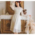 Bell-sleeve Long-sleeve Midi A-line Lace Dress