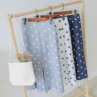 Slit-front Midi Dotted Skirt