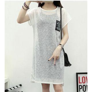 Set: Short Sleeve Sheer Tunic + Slipdress