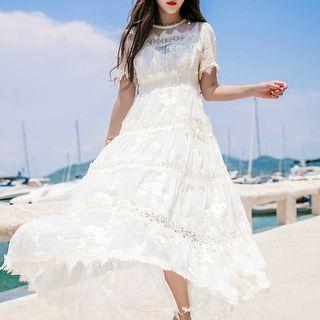 Short-sleeve A-line Maxi Lace Dress