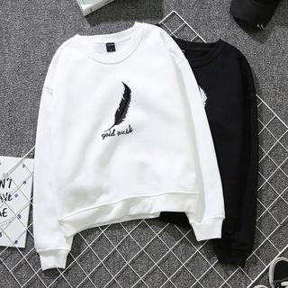 Fleece-lined Feather Embroidery Sweatshirt