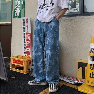 Camouflage Print Wide Leg Jeans