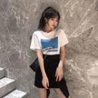 Short-sleeve Printed T-shirt / Mini Skirt