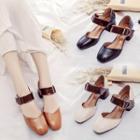 Faux Leather Buckled Block-heel Sandals