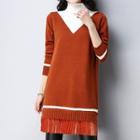 Color Block High Neck Knit Tunic