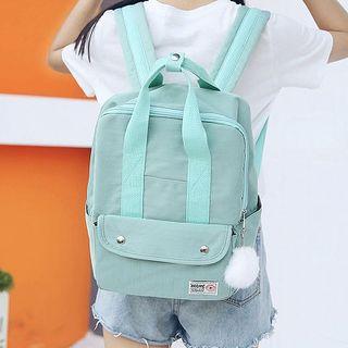Pompom Accent Canvas Backpack
