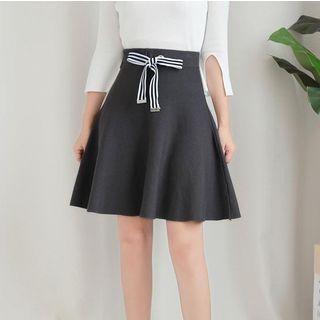 Bow-accent Knit A-line Skirt