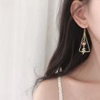 925 Sterling Silver Bead Leaf & Triangle Dangle Earring 925 Silver - Dark Bead - Gold - One Size