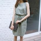 Sleeveless Drawstring-waist Cotton Dress