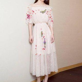 Embroidered Off-shoulder Tiered Dress