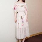Embroidered Off-shoulder Tiered Dress