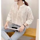 V-neck Cut-out Embroidered Shirt