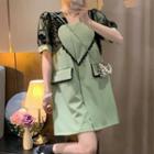 Short-sleeve Lace Panel Mini Dress Green - One Size