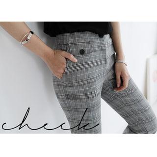 Hidden Band-waist Plaid Dress Pants