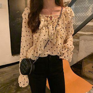 Dotted Sheer Long-sleeve Top As Shown In Figure - One Size