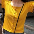 Square-neck Button Ribbed Top