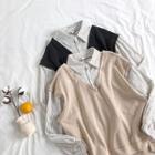 Mock Two-piece Knit Panel Striped Long-sleeve Blouse