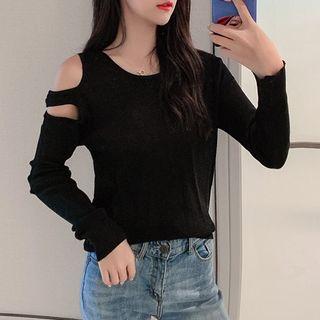 Cold-shoulder Long-sleeve Rib Knit Top