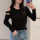 Cold-shoulder Long-sleeve Rib Knit Top