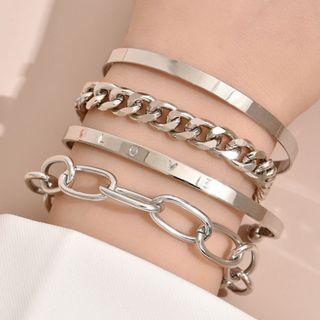 Set Of 4: Chunky Chain Bracelet + Bangle