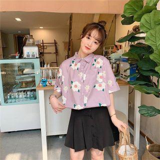 Floral Print Short-sleeve Shirt Purple - One Size