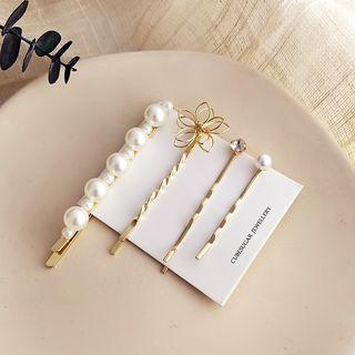 Set Of 4: Faux Pearl Hair Pin (assorted Designs) Set Of 4 - One Size