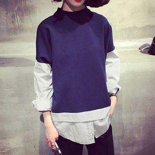 Striped Panel Sweatshirt Blue - One Size